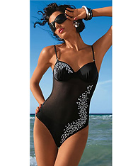 Black mesh inset one-piece swimsuit - Amarea style A019