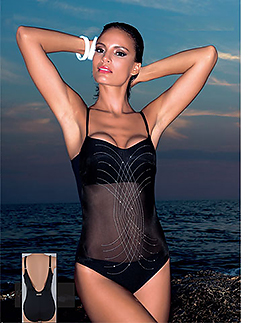 Black mesh inset one-piece swimwear -  -  